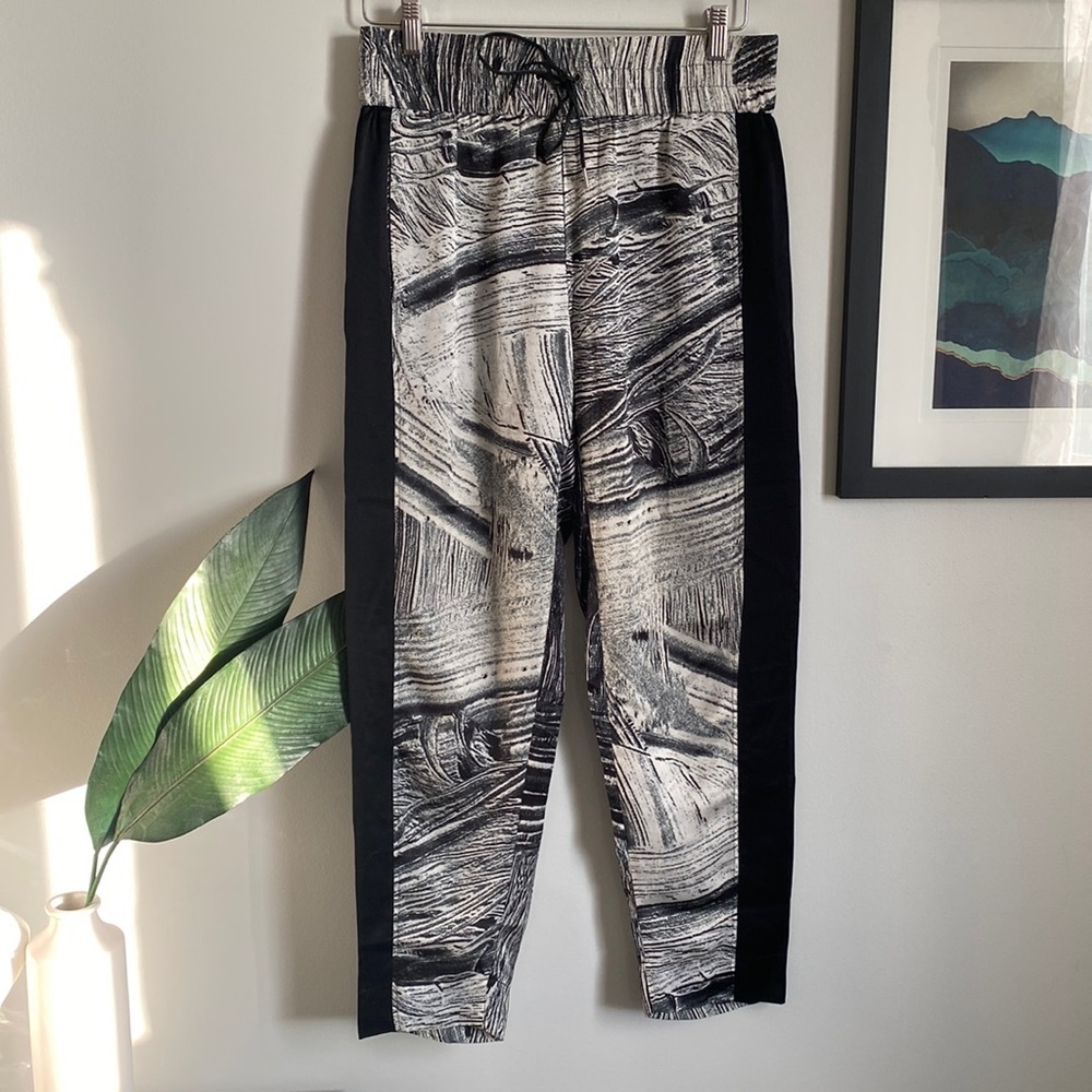 Helmut Lang Silk Elastic Waist Abstract Patter Pants